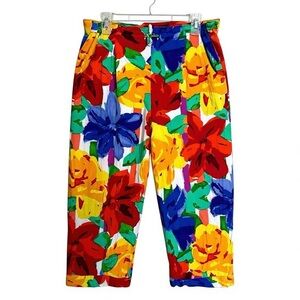 Jams World Floribunda Cropped Drawstring Pants Size M Tropical Hawaiian Boho